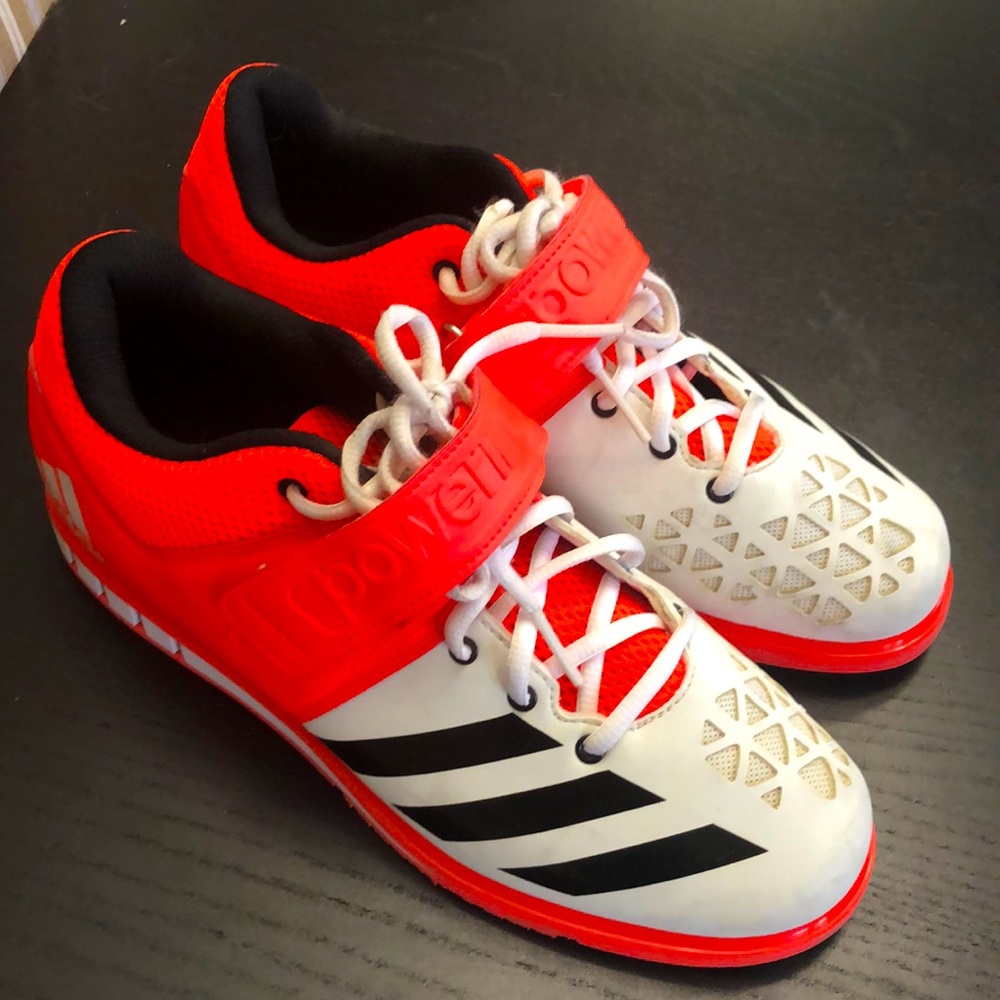 Adidas powerlifting shoes. Neon orange.